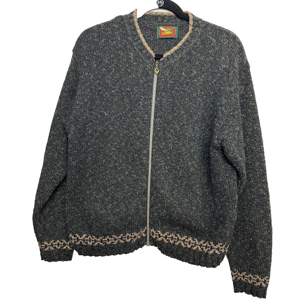 Vintage ALPS Wool Blend Zip Sweater Charcoal Heather Alpine Knit Womens L